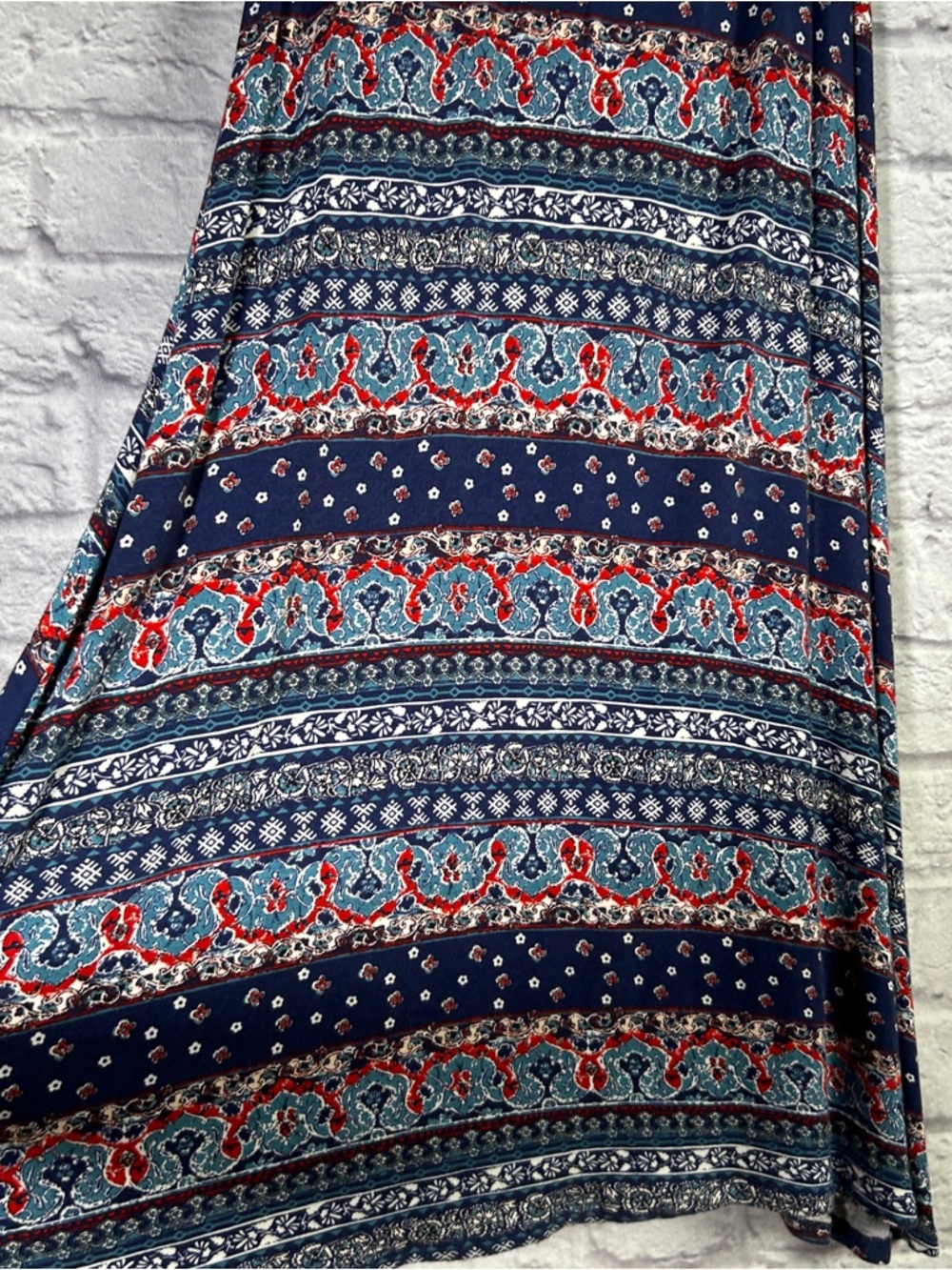 Boho‎ Navy and Red Printed Maxi Skirt - Picture 7 of 9
